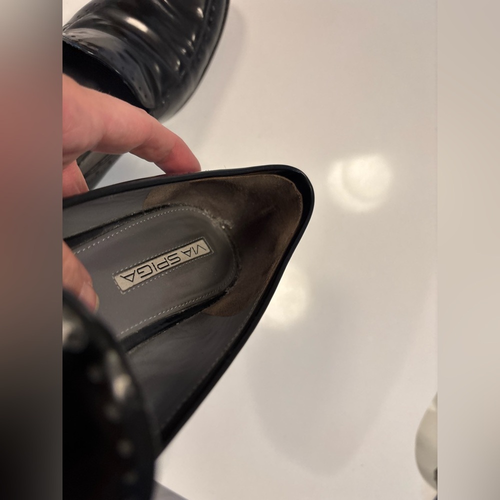 Via Spiga Black Patent Leather Pointed Loafers - Picture 10 of 15